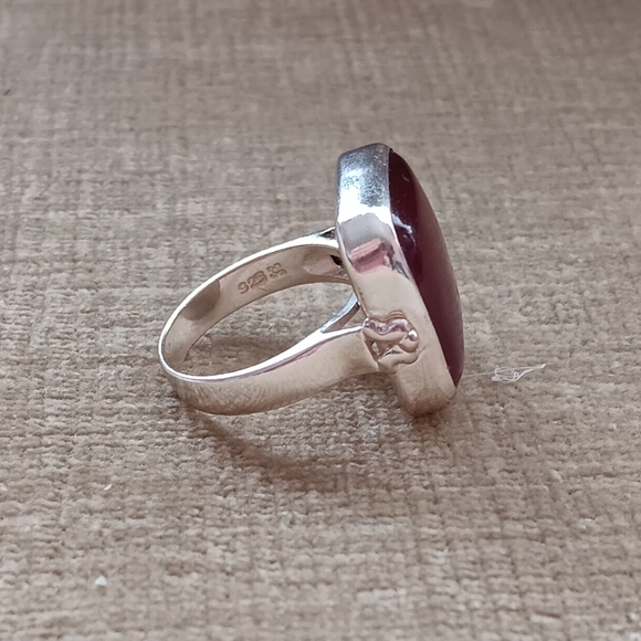Red Silver Square Gemstone Ring - Picture 3 of 11